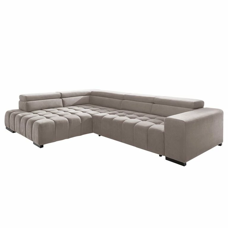 loftscape Loftscape Canapé d’angle Masaya – Microfibre Enza: Cappuccino – Méridienne longue à droite (vue de face) – Sans fonction couchage