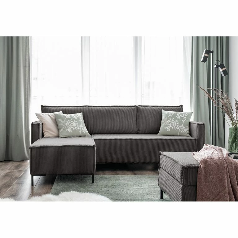 Loftscape Loftscape Canapé D’angle Maura – Velours Côtelé – Velours Côtelé Poppy: Gris – Sans Repose-pieds