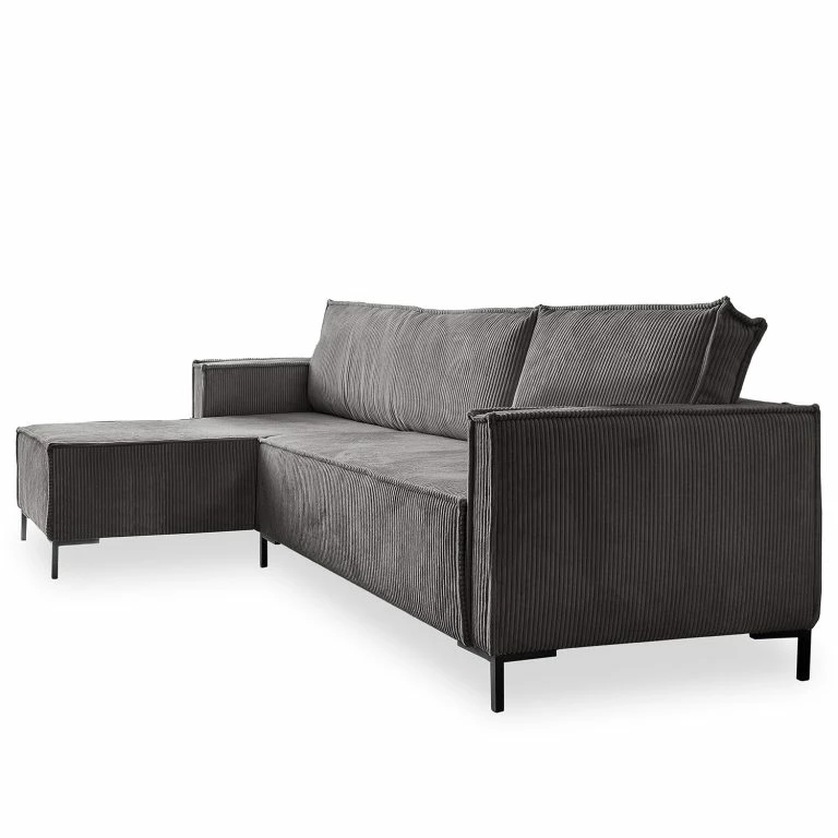 loftscape Loftscape Canapé d’angle Maura – Velours côtelé – Velours côtelé Poppy: Gris – Sans repose-pieds