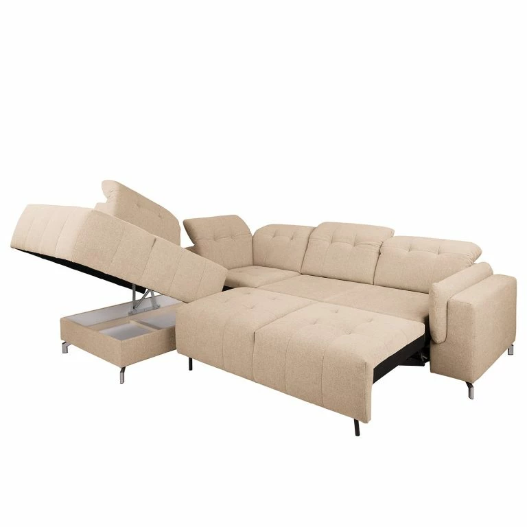 Loftscape Loftscape Canapé D’angle Miches – Tissu – Sable – Méridienne Longue à Gauche (vue De Face)