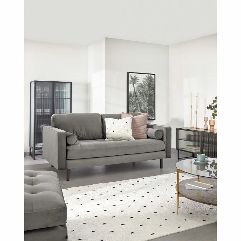 Loftscape Loftscape Canapé D’angle Monza – Velours – Velours Juin: Gris – Largeur : 182 Cm – Méridienne Courte à Gauche (vue De Face)