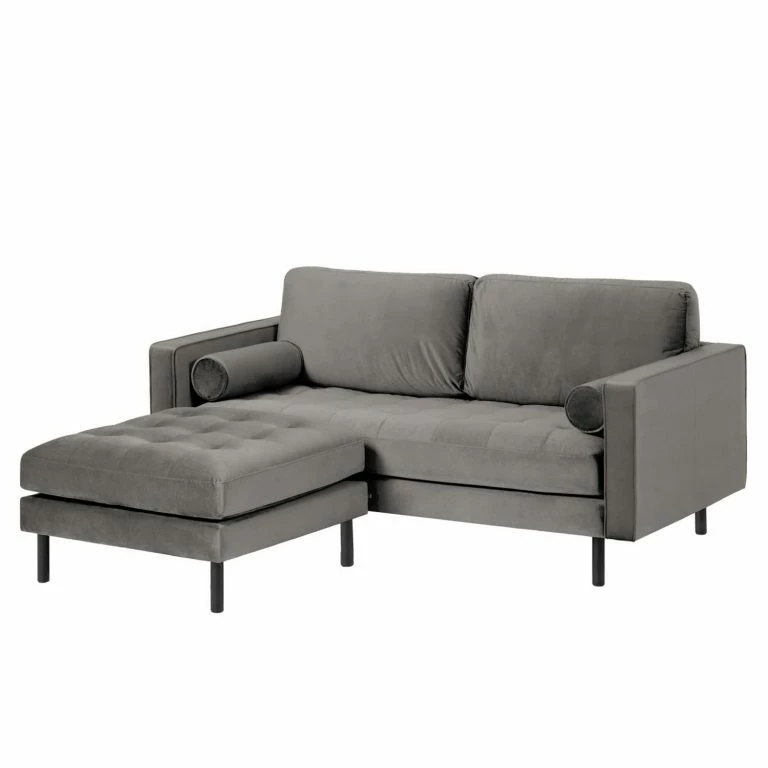 loftscape Loftscape Canapé d’angle Monza – Velours – Velours Juin: Gris – Largeur : 182 cm – Méridienne courte à gauche (vue de face)