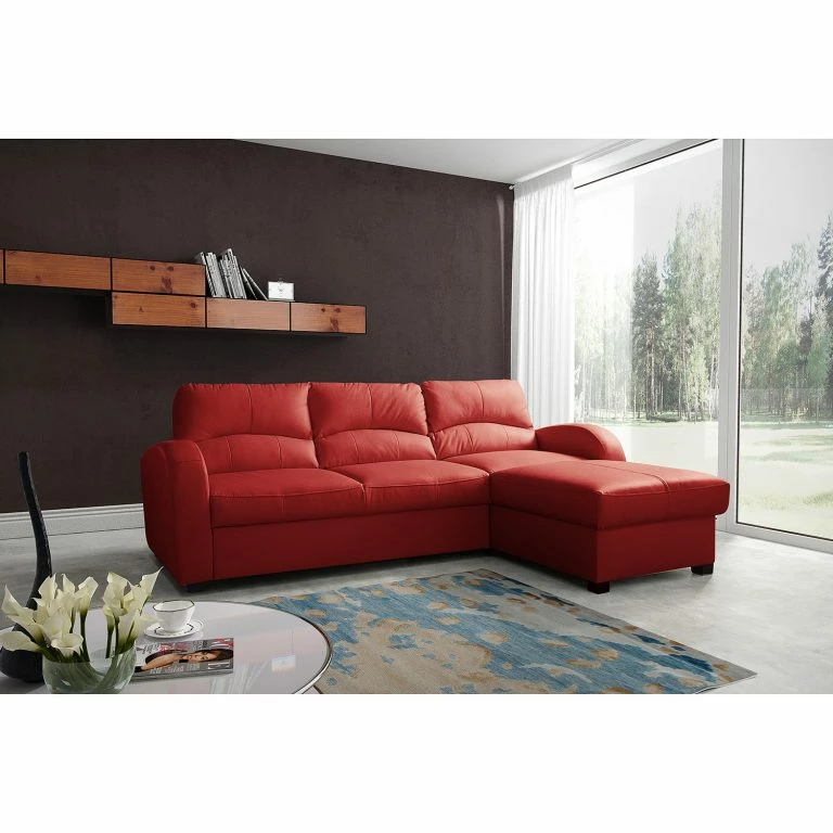 Loftscape Loftscape Canapé D’angle Nilsia – Imitation Cuir – Cuir Mabel: Rouge – Méridienne Courte à Droite (vue De Face) – Avec Fonction Couchage