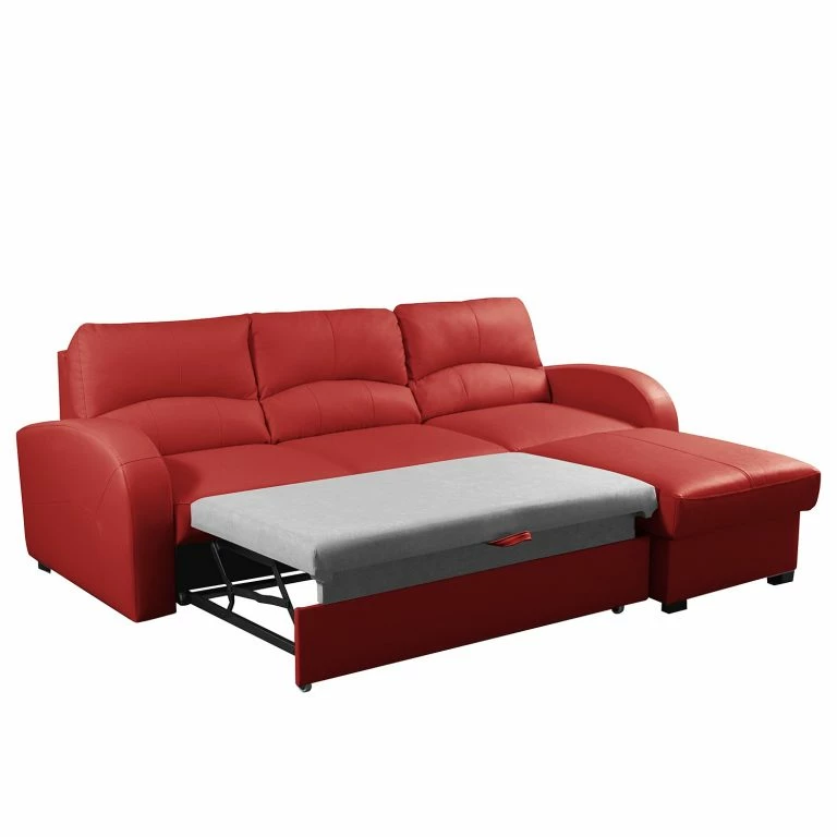 Loftscape Loftscape Canapé D’angle Nilsia – Imitation Cuir – Cuir Mabel: Rouge – Méridienne Courte à Droite (vue De Face) – Avec Fonction Couchage