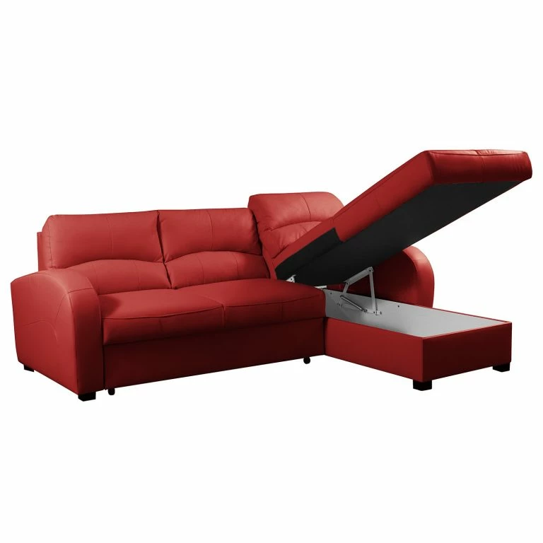 Loftscape Loftscape Canapé D’angle Nilsia – Imitation Cuir – Cuir Mabel: Rouge – Méridienne Courte à Droite (vue De Face) – Avec Fonction Couchage