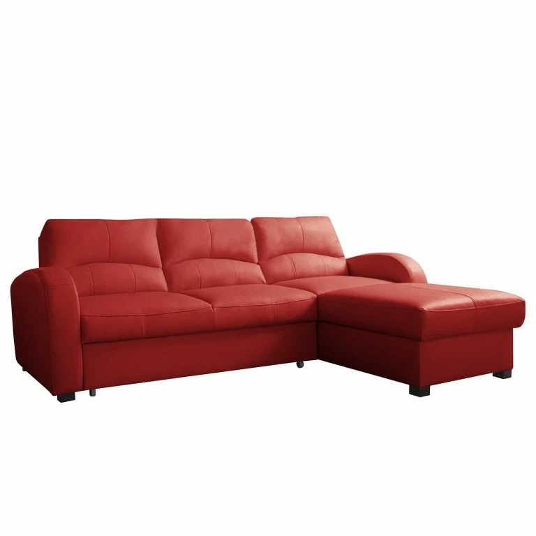 loftscape Loftscape Canapé d’angle Nilsia – Imitation cuir – Cuir Mabel: Rouge – Méridienne courte à droite (vue de face) – Avec fonction couchage