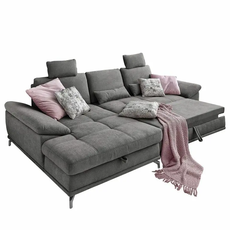 Loftscape Loftscape Canapé D’angle Odenas – Tissu – Tissu Palila: Fango – Méridienne Courte à Gauche (vue De Face) – Avec Fonction Couchage