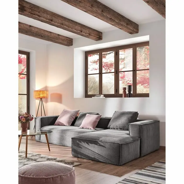 Loftscape Loftscape Canapé D’angle Opre – Velours Côtelé Lole: Gris Clair – Méridienne Courte à Droite (vue De Face)