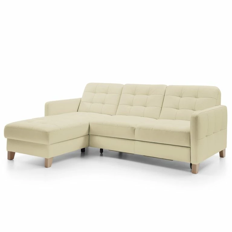 loftscape Loftscape Canapé d’angle Princesa – Cuir véritable – Blanc – Fonction couchage – Coffre de lit