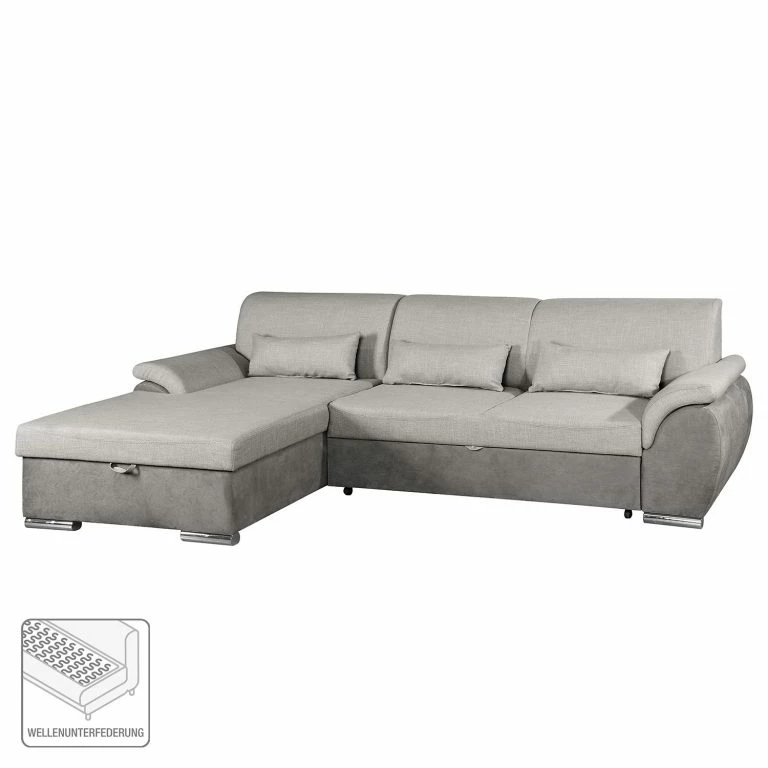 Loftscape Loftscape Canapé D’angle Roseburg – Microfibre – Platine – Méridienne Courte à Gauche (vue De Face)