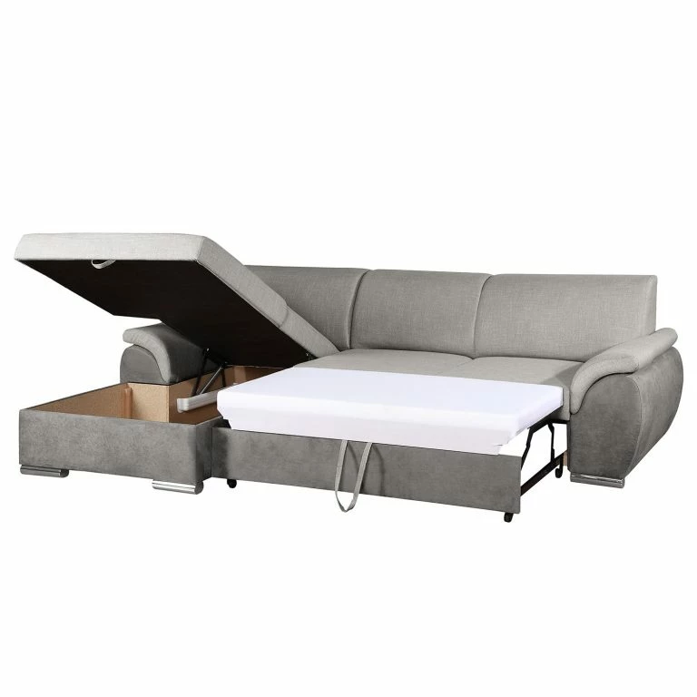 Loftscape Loftscape Canapé D’angle Roseburg – Microfibre – Platine – Méridienne Courte à Gauche (vue De Face)