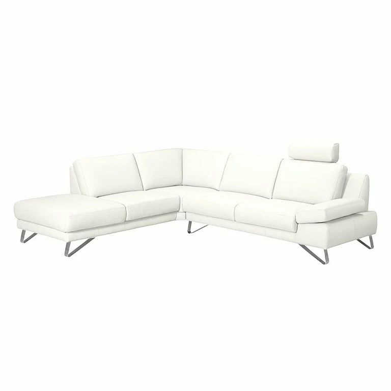 loftscape Loftscape Canapé d’angle Silvano – Cuir synthétique blanc – Méridienne à gauche (vue de face) – 1 appui-tête