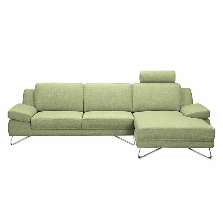 loftscape Loftscape Canapé d’angle Silvano – Tissu vert – Méridienne à droite (vue de face) Avec 1 appui-tête