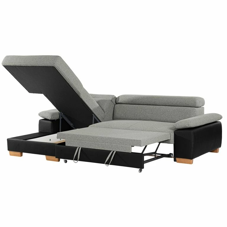 Loftscape Loftscape Canapé D’angle Sully – Noir / Gris Clair – Méridienne Courte à Gauche (vue De Face)