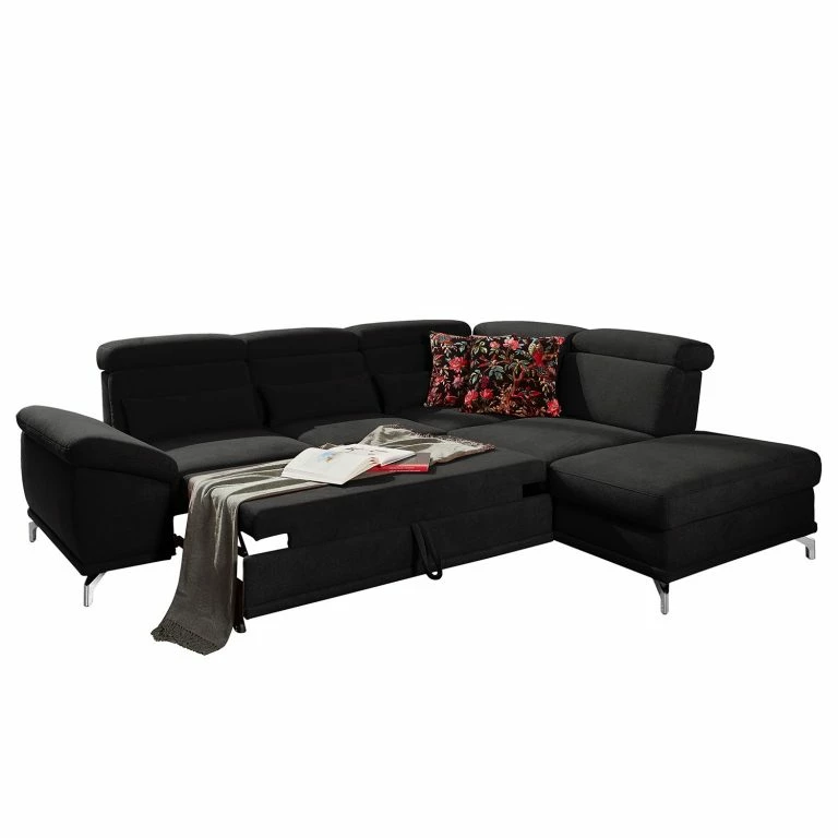 Loftscape Loftscape Canapé D’angle Tamaris II – Tissu – Tissu Palila: Noir – Angle à Droite (vu De Face) – Avec Fonction Couchage