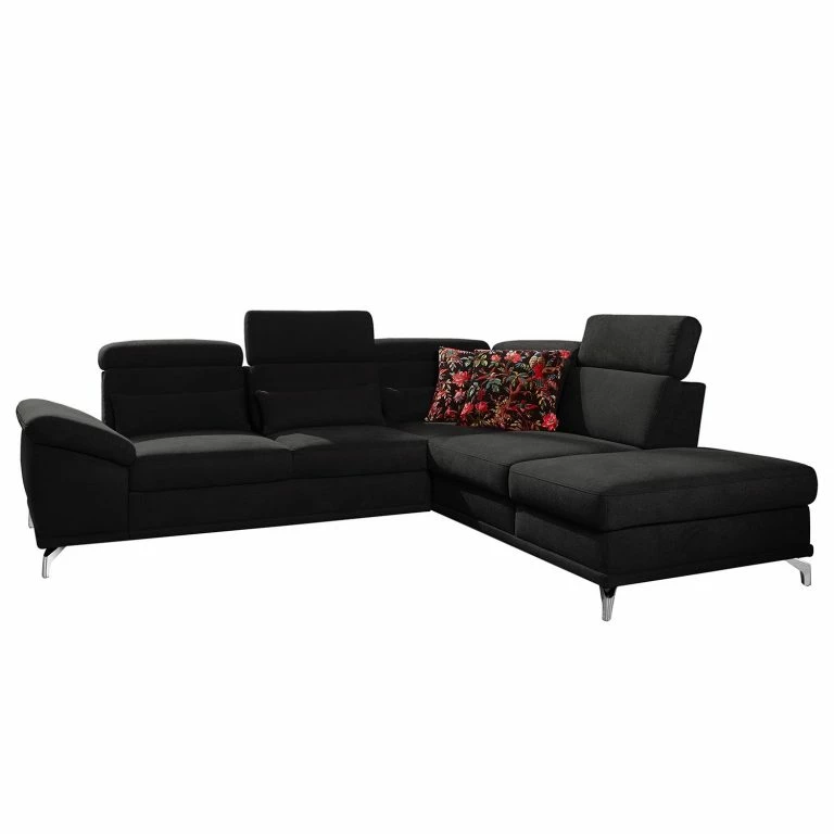Loftscape Loftscape Canapé D’angle Tamaris II – Tissu – Tissu Palila: Noir – Angle à Droite (vu De Face) – Avec Fonction Couchage