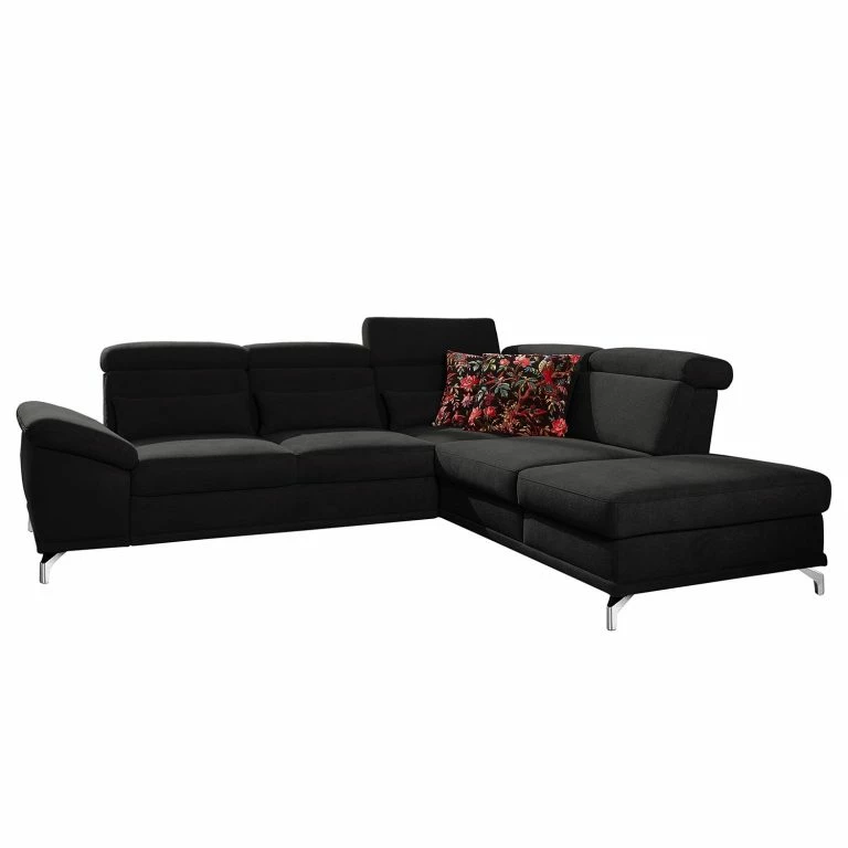 loftscape Loftscape Canapé d’angle Tamaris II – Tissu – Tissu Palila: Noir – Angle à droite (vu de face) – Avec fonction couchage