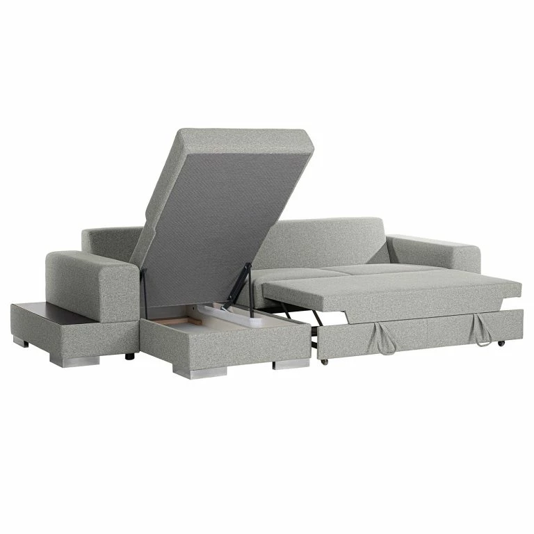 Loftscape Loftscape Canapé D’angle Vassy – Tissu – Gris Clair – Méridienne Courte à Gauche (vue De Face) – Plateau