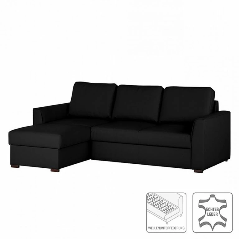 Loftscape Loftscape Canapé D’angle Venezia – Avec Fonction Couchage – Cuir Véritable – Méridienne Montable à Gauche Et à Droite – Noir