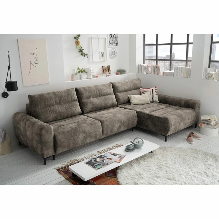 Loftscape Loftscape Canapé D’angle Venouse – Velours – Velours Insa: Gris Minéral – Méridienne Courte à Droite (vue De Face)