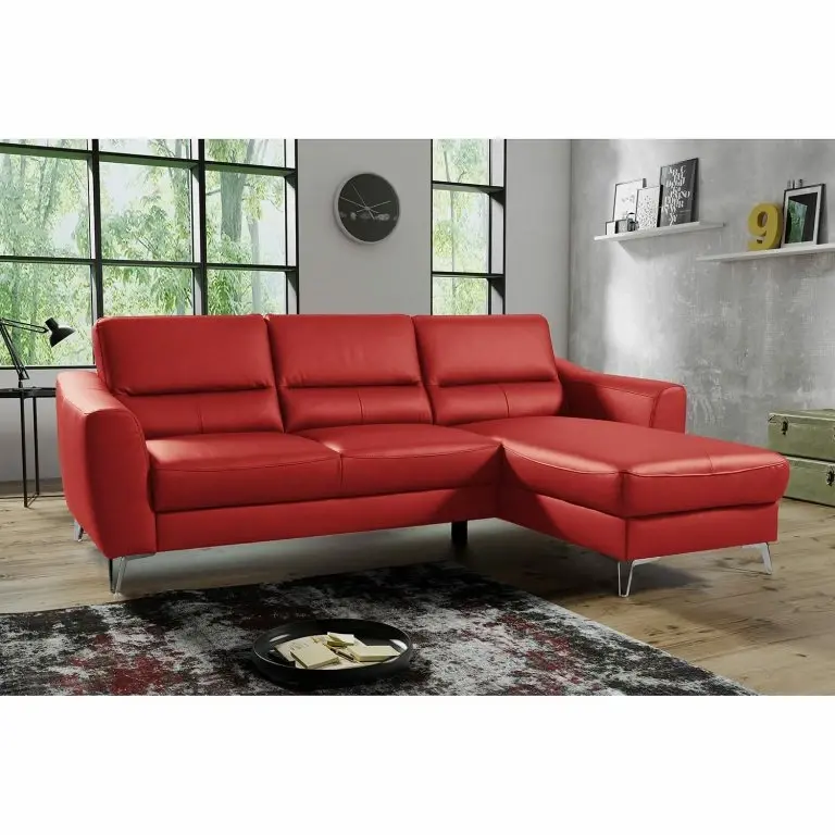 Loftscape Loftscape Canapé D’angle Vercheny II – Imitation Cuir – Cuir Mabel: Rouge – Méridienne Courte Montable Des Deux Côtés – Avec Fonction Couchage