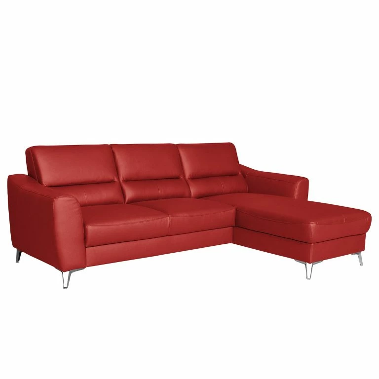 loftscape Loftscape Canapé d’angle Vercheny II – Imitation cuir – Cuir Mabel: Rouge – Méridienne courte montable des deux côtés – Avec fonction couchage