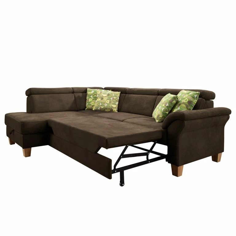 Loftscape Loftscape Canapé D’angle Vignols – Microfibre – Microfibre Flavie: Marron Foncé – Méridienne Longue à Gauche (vue De Face) – Avec Fonction Couchage