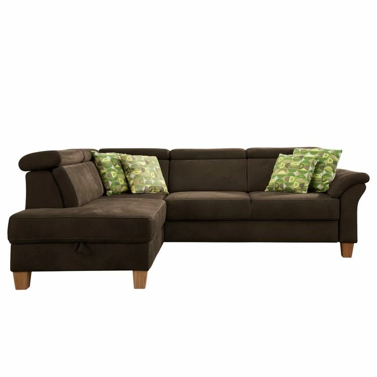 Loftscape Loftscape Canapé D’angle Vignols – Microfibre – Microfibre Flavie: Marron Foncé – Méridienne Longue à Gauche (vue De Face) – Avec Fonction Couchage