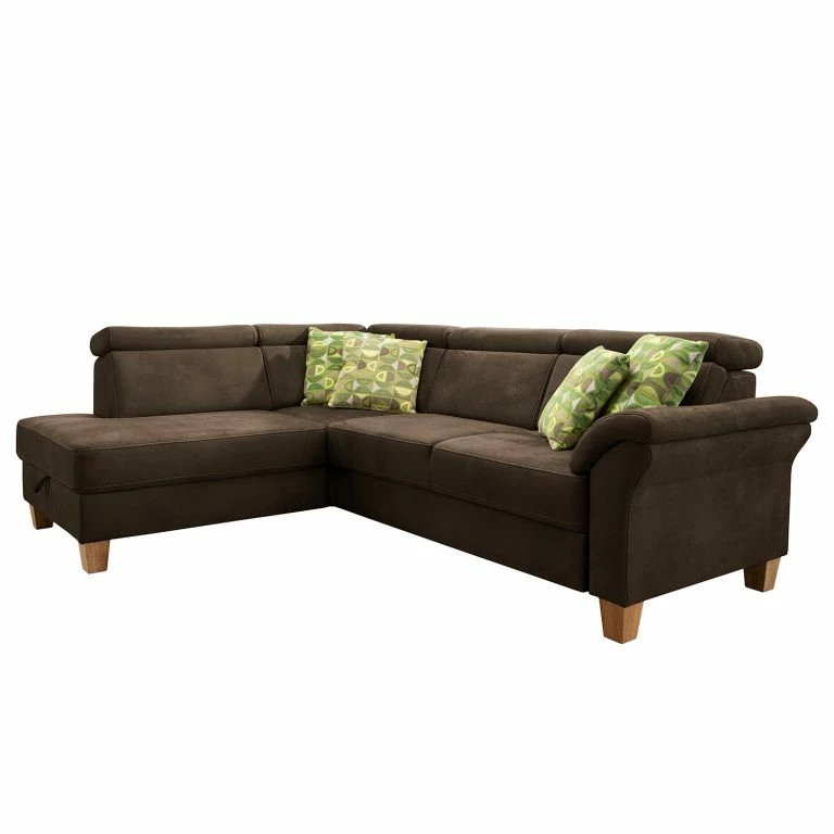 loftscape Loftscape Canapé d’angle Vignols – Microfibre – Microfibre Flavie: Marron foncé – Méridienne longue à gauche (vue de face) – Avec fonction couchage