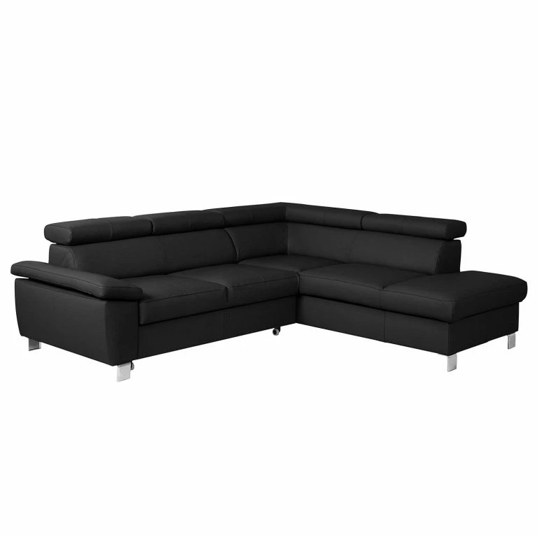 loftscape Loftscape Canapé d’angle Waal I – Cuir véritable / Imitation cuir – Noir – Méridienne longue à droite (vue de face) – Avec fonction couchage