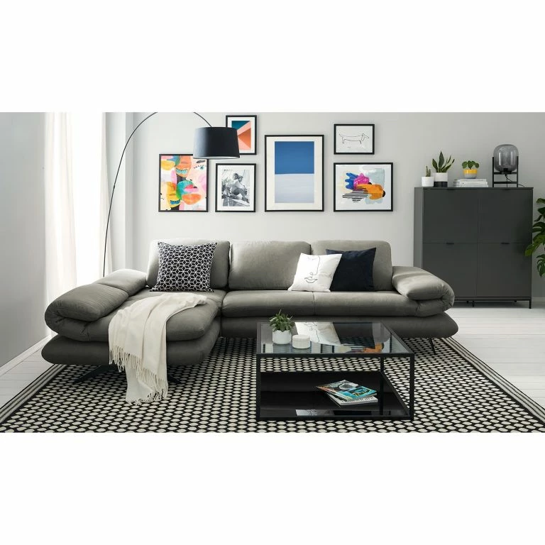 Loftscape Loftscape Canapé D’angle Whaltey III – Aspect Cuir Vieilli – Gris Foncé – Méridienne Courte à Gauche (vue De Face)