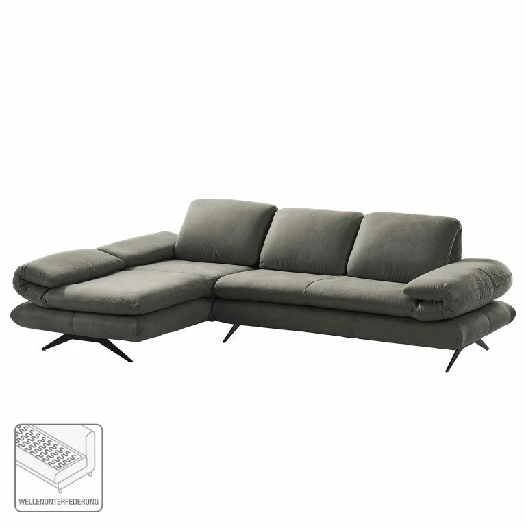 Loftscape Loftscape Canapé D’angle Whaltey III – Aspect Cuir Vieilli – Gris Foncé – Méridienne Courte à Gauche (vue De Face)