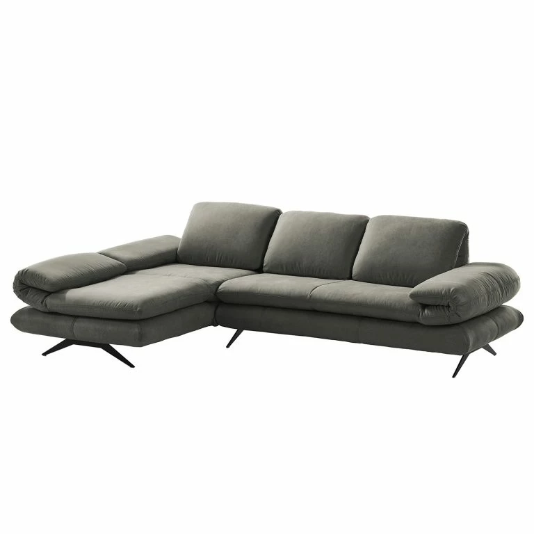 loftscape Loftscape Canapé d’angle Whaltey III – Aspect cuir vieilli – Gris foncé – Méridienne courte à gauche (vue de face)