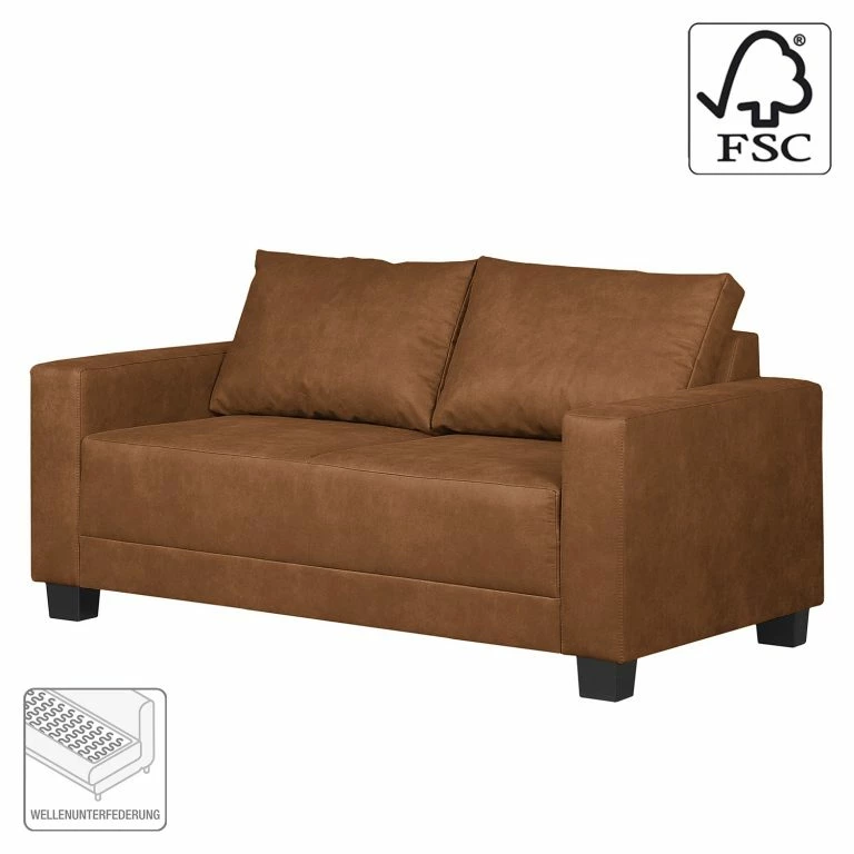 Loftscape Loftscape Canapé Greenwood (2 Places) – Aspect Cuir Vieilli – Microfibre Priya: Cognac
