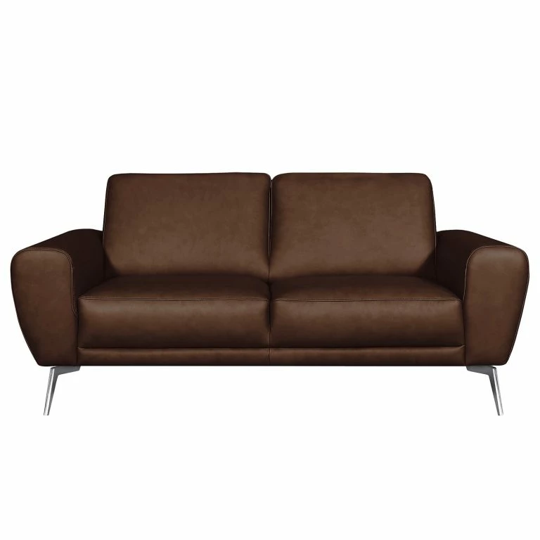 Loftscape Loftscape Canapé Kerman (2 Places) – Cuir Véritable – Cuir Nadra: Marron Foncé – Chrome Brillant