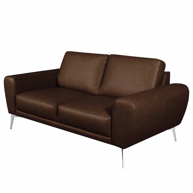 Loftscape Loftscape Canapé Kerman (2 Places) – Cuir Véritable – Cuir Nadra: Marron Foncé – Chrome Brillant