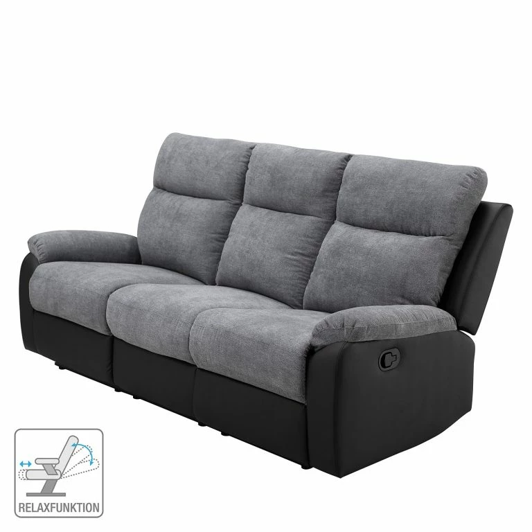 Loftscape Loftscape Canapé Relax Warmun (3 Places) – Imitation Cuir / Microfibre – Noir / Gris