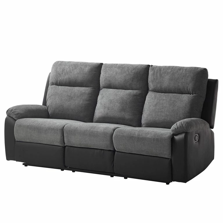 loftscape Loftscape Canapé relax Warmun (3 places) – Imitation cuir / Microfibre – Noir / Gris