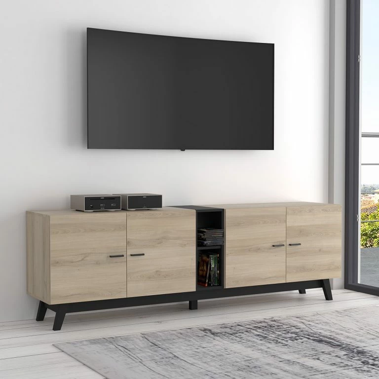 Loftscape Loftscape Enfilade Pesaro II – Imitation Chêne Artisan / Noir – Largeur : 200 Cm