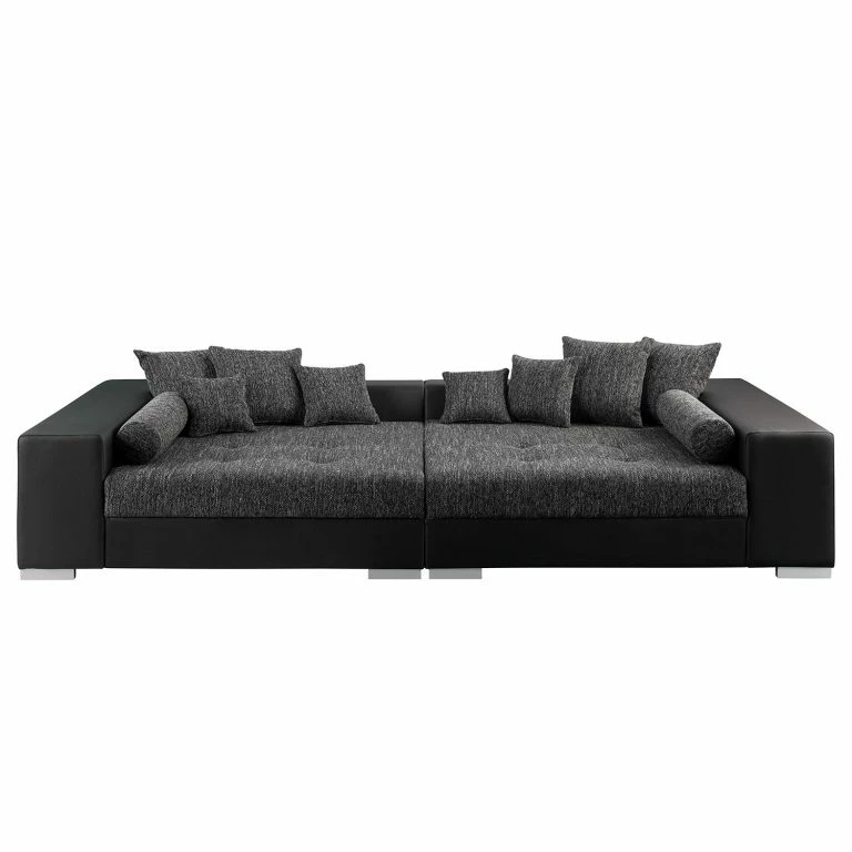 Loftscape Loftscape Grand Canapé Canton I – Imitation Cuir / Tissu Structuré – Noir / Gris
