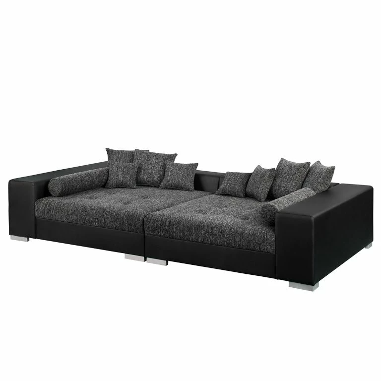 loftscape Loftscape Grand canapé Canton I – Imitation cuir / Tissu structuré – Noir / Gris
