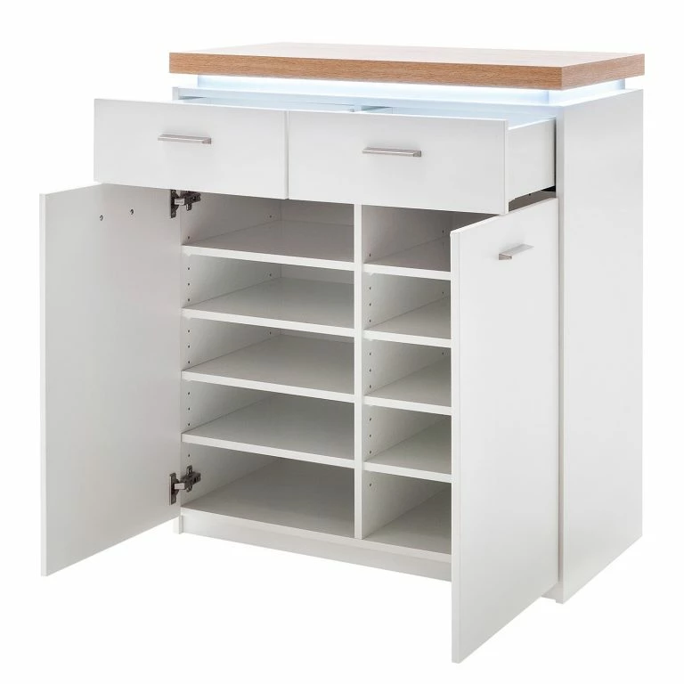 Loftscape Loftscape Meuble à Chaussures Mundai II – Avec éclairage  – Blanc / Imitation Chêne De Wotan