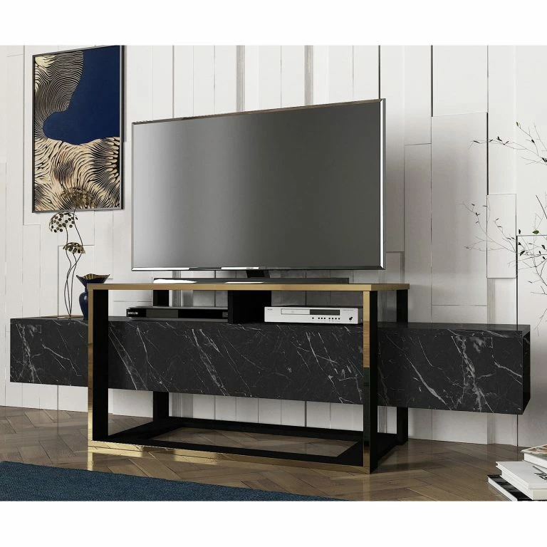 Loftscape Loftscape Meuble TV Board Luca – Imitation Marbre Noir / Doré