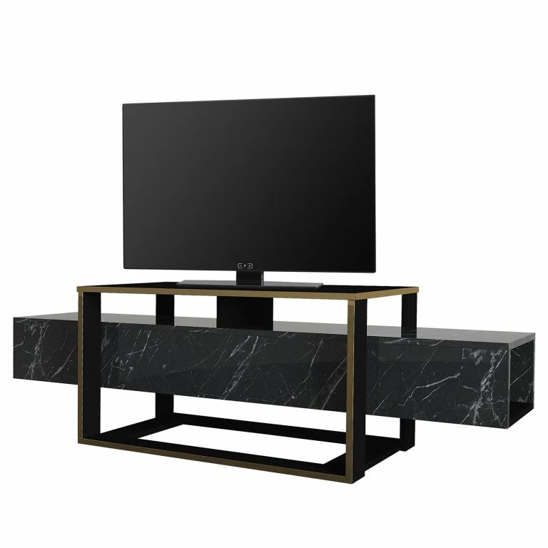 loftscape Loftscape Meuble TV Board Luca – Imitation marbre noir / Doré