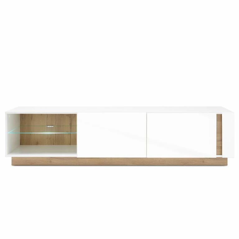 Loftscape Loftscape Meuble TV Cailla – Blanc Brillant / Imitation Chêne – Blanc Brillant – Largeur : 188 Cm