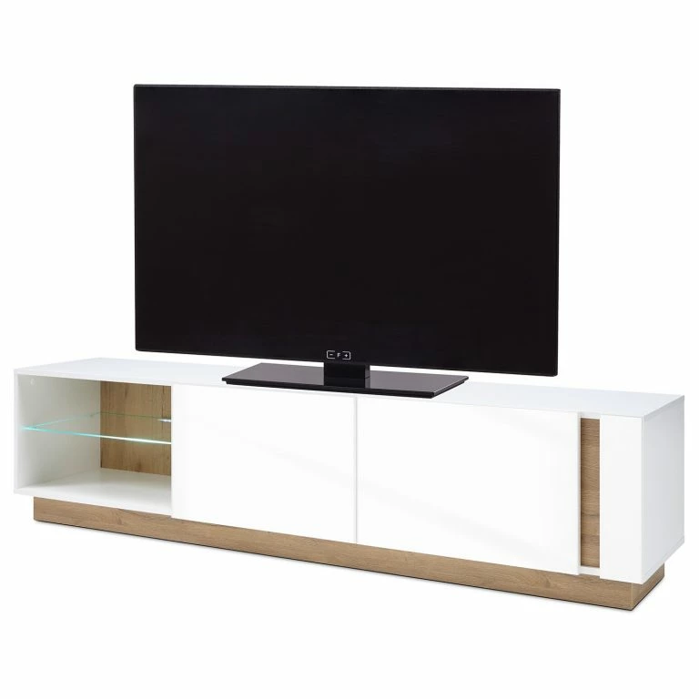 loftscape Loftscape Meuble TV Cailla – Blanc brillant / Imitation chêne – Blanc brillant – Largeur : 188 cm