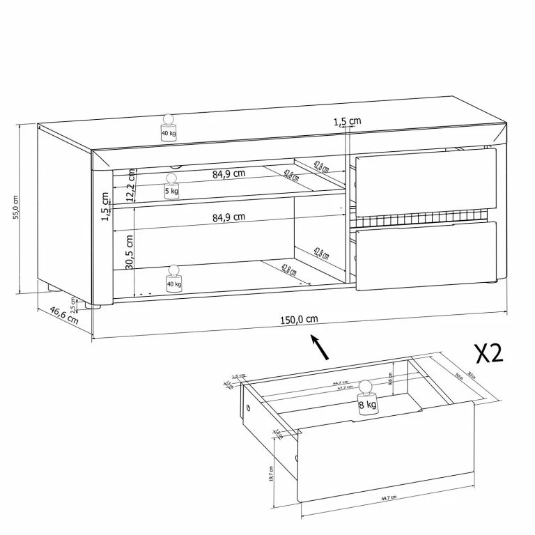Loftscape Loftscape Meuble TV Charnocks I – Blanc Brillant / Blanc