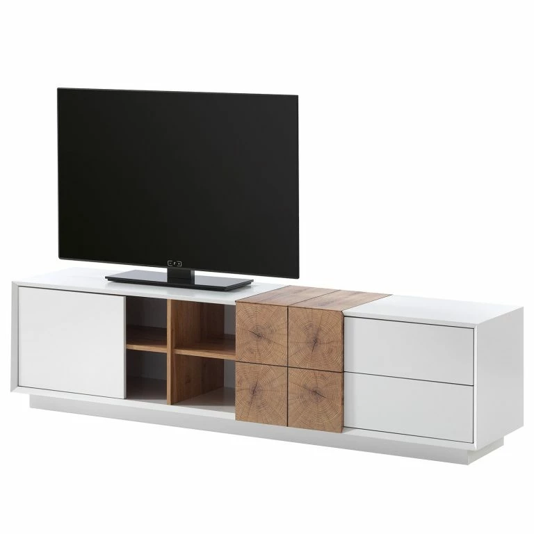 Loftscape Loftscape Meuble TV Crecora – Blanc / Imitation Chêne à Grain Fin