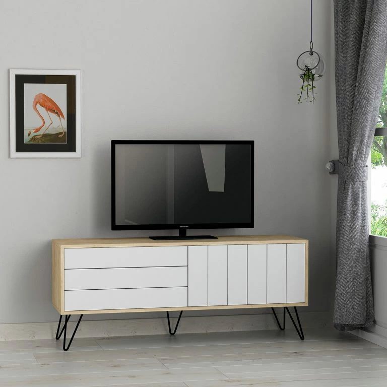 Loftscape Loftscape Meuble TV Eslo – Métal – Imitation Chêne / Blanc