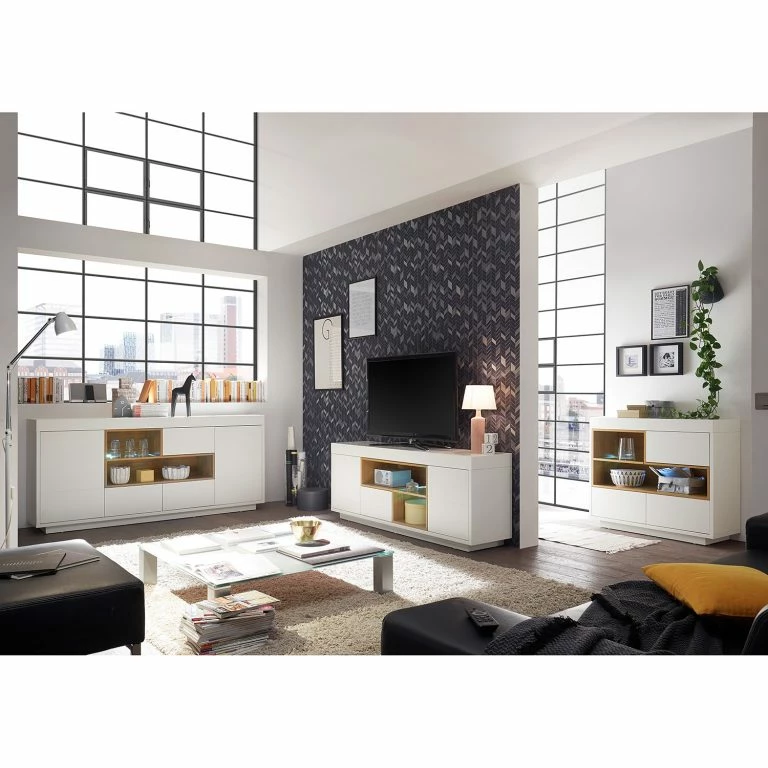 Loftscape Loftscape Meuble TV Kuusaa – Blanc / Imitation Chêne – Largeur : 168 Cm